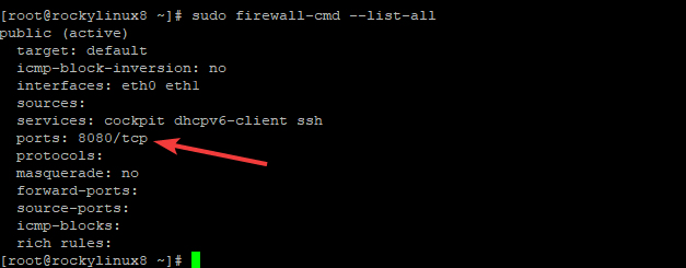 Открытие порта 8080 в firewalld