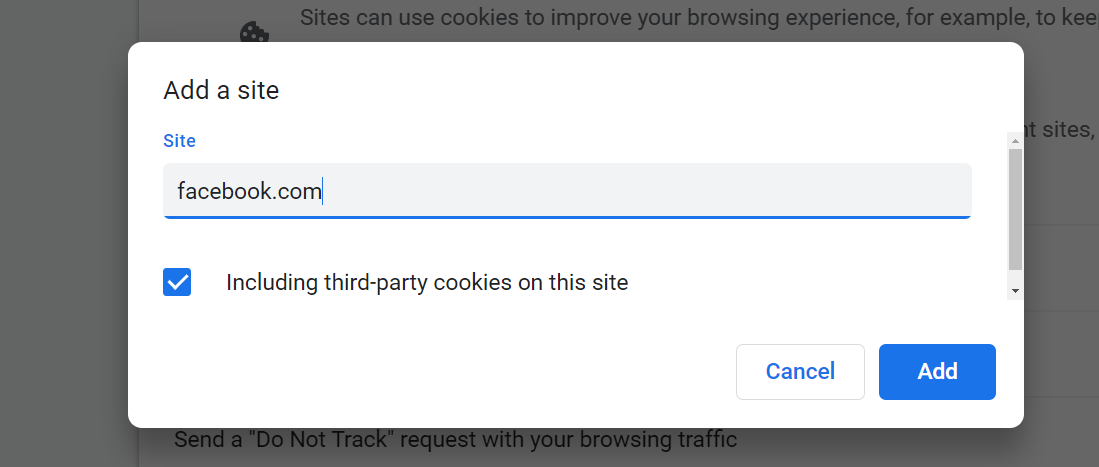 Блокировка cookie для отдельного сайта (пример Facebook)