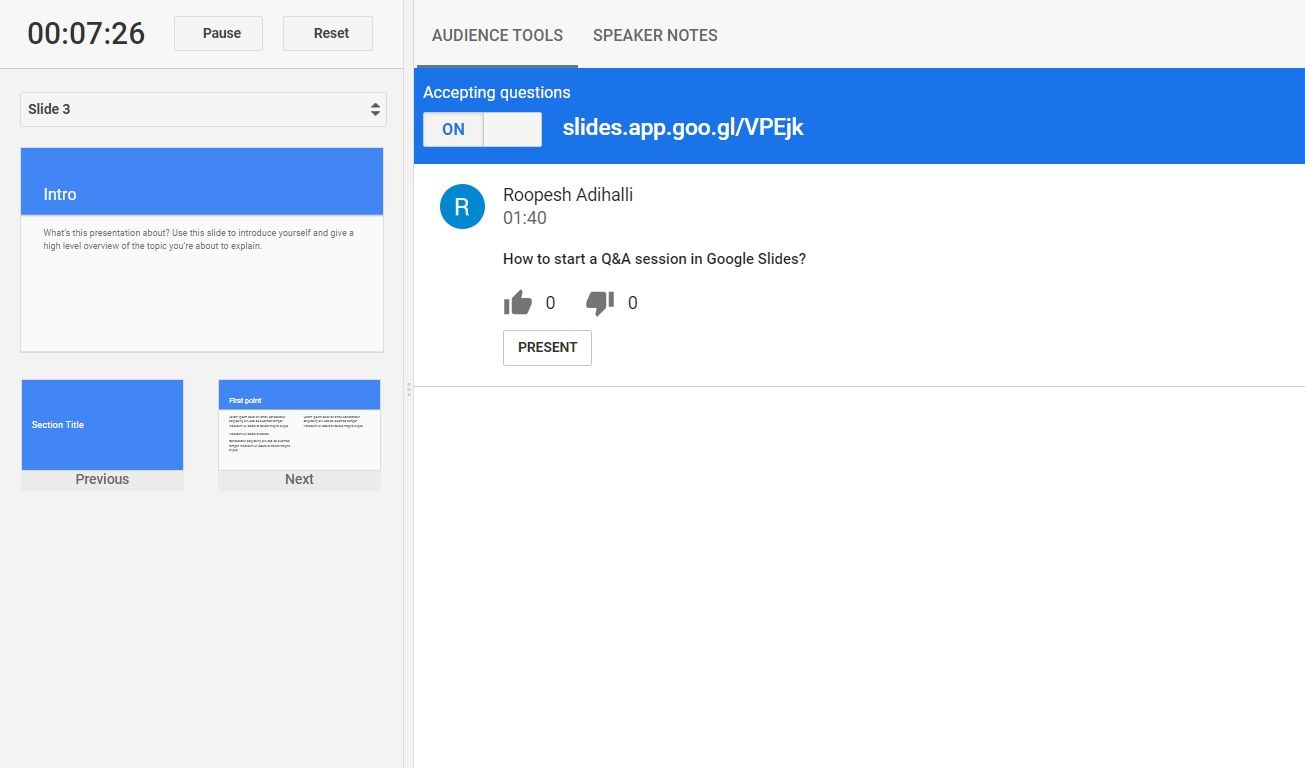 Google Slides Q&A Session Audience Tools Question Present