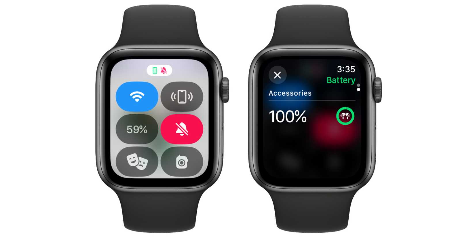 watchOS 10 Control Centre and Battery Menu