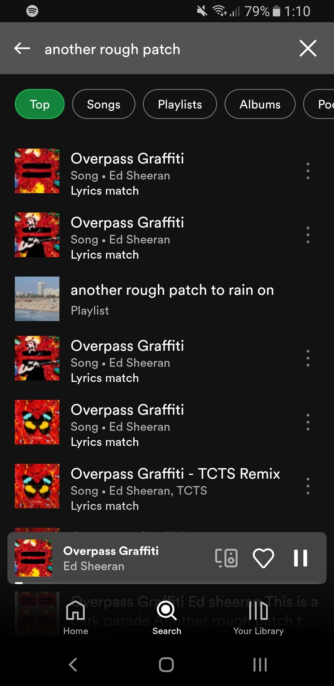 Поиск по тексту в Spotify: пример результата