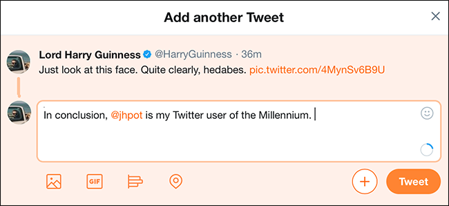 Окно отправки отдельного твита при добавлении его в тред
