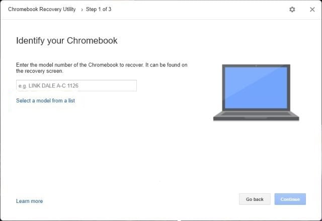 Экран выбора модели в утилите восстановления