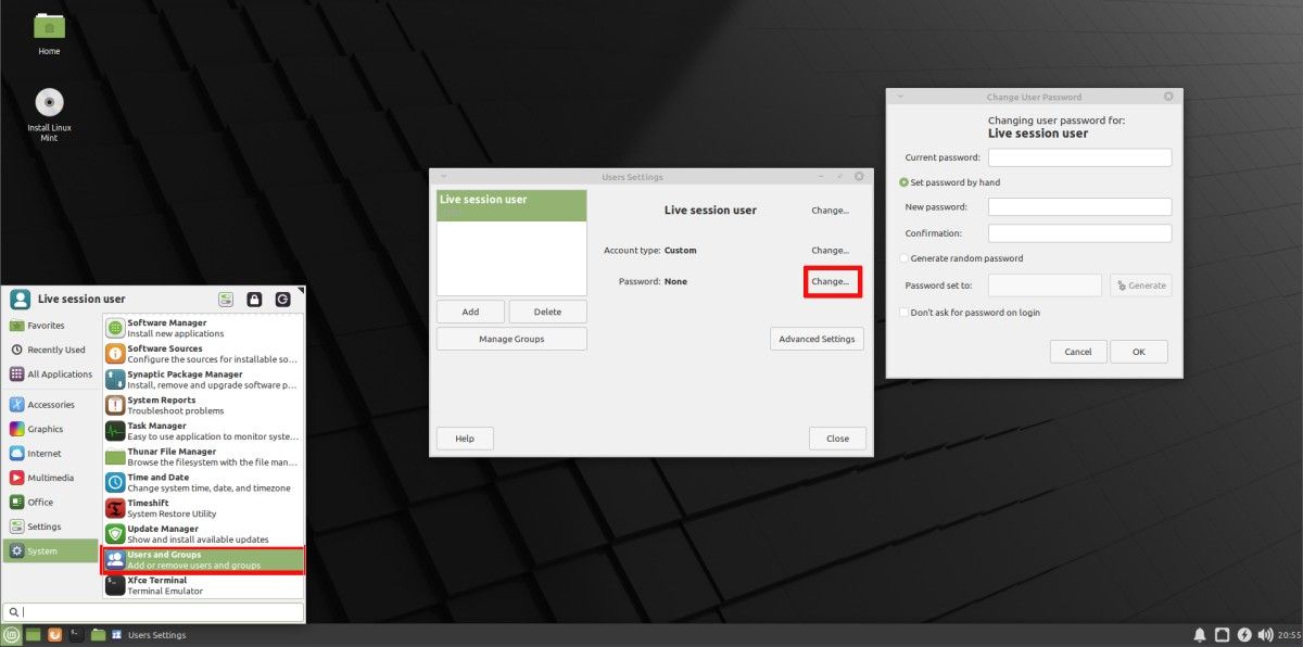 XFCE change password