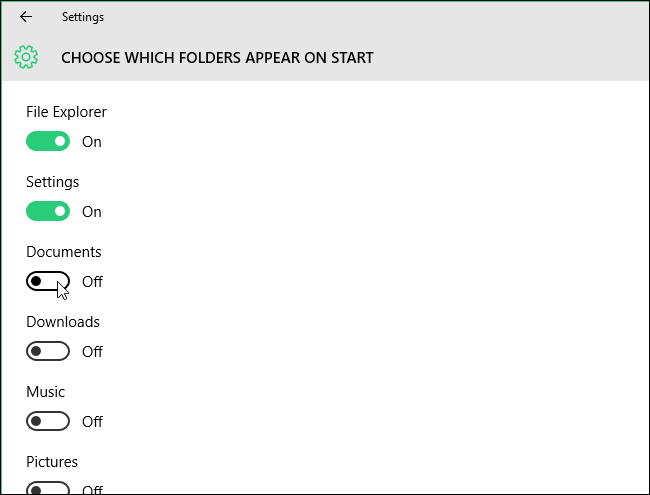 Выбор папок для показа в меню Пуск