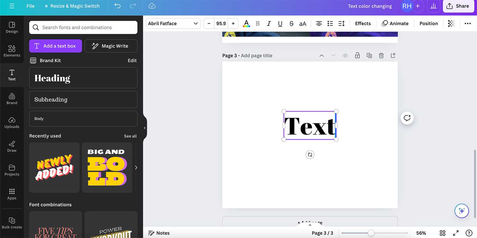 Меню текста в Canva
