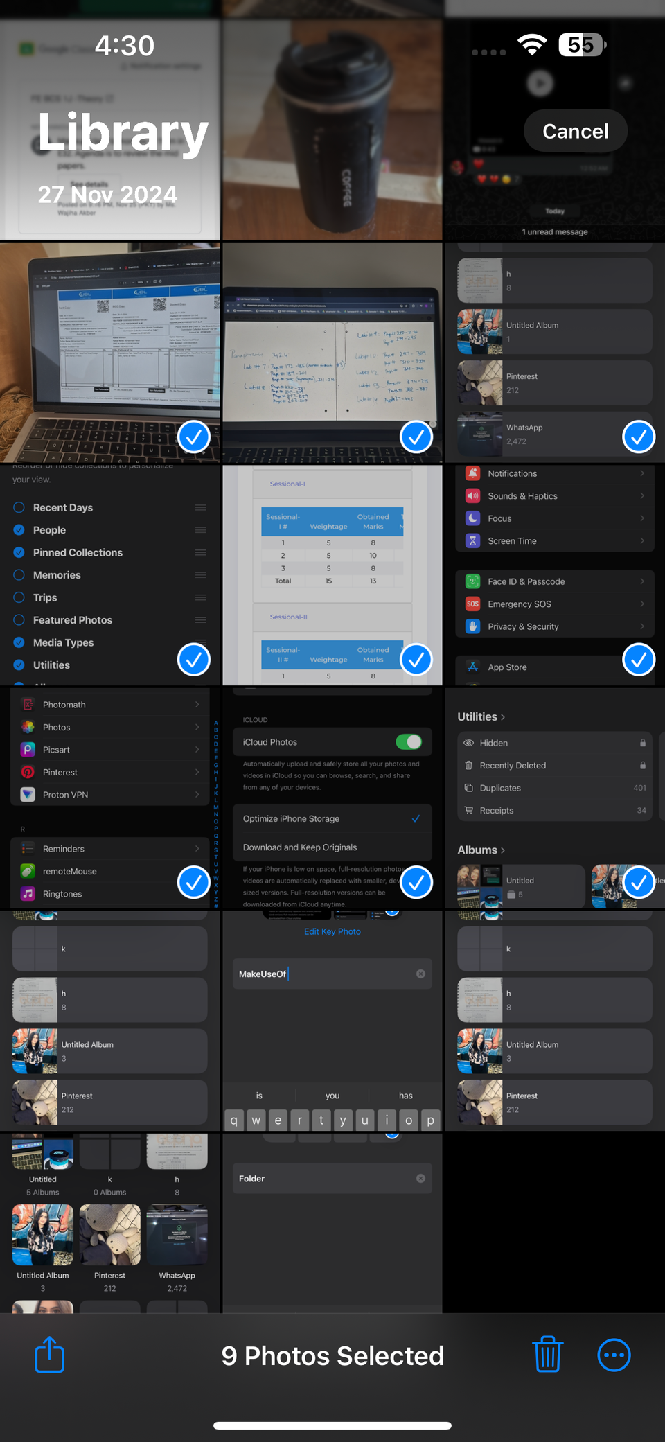 Выбрано несколько изображений в приложении «Фото»