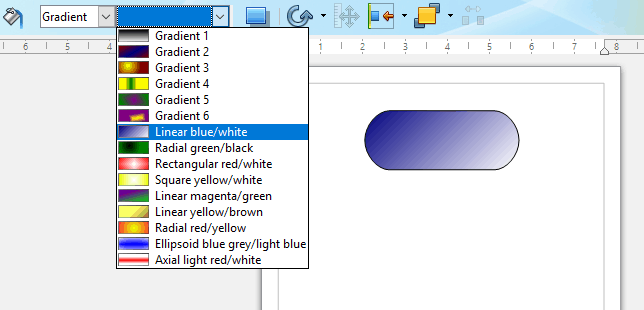 Меню стилей заливки с выбором градиента
