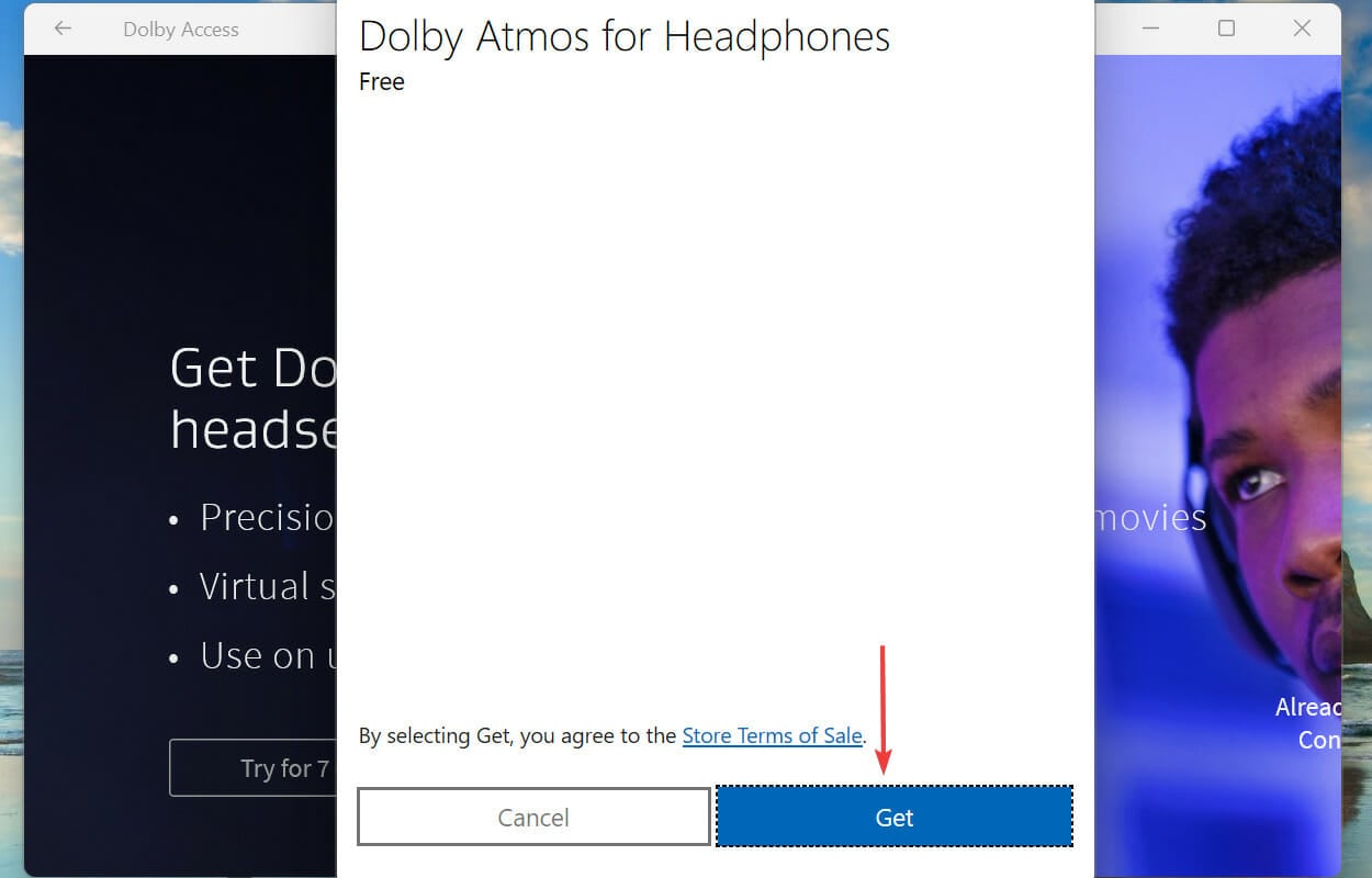 Аутентификация учетной записи Microsoft для установки Dolby Atmos