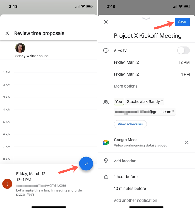 Организатор: тапните галочку и «Сохранить» чтобы принять изменение
