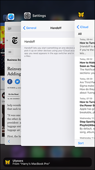 Подсказка Handoff для Ulysses в iOS App Switcher