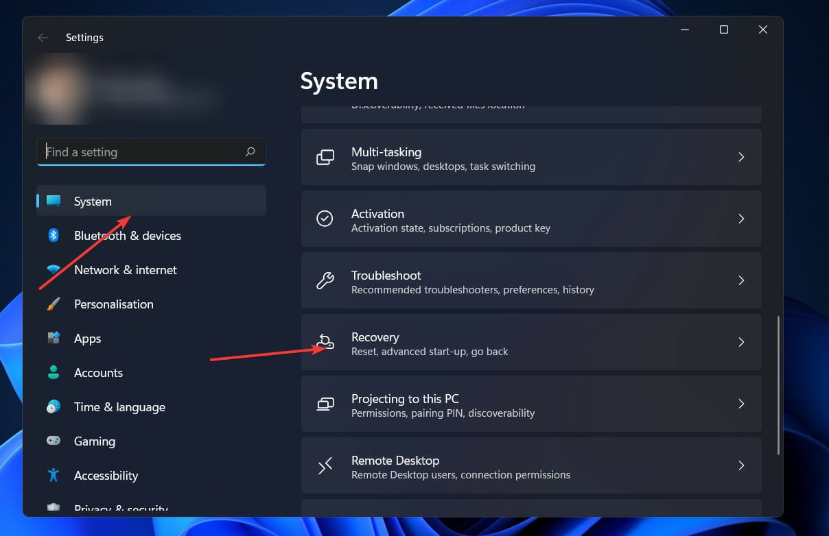 Параметры восстановления в Windows 11