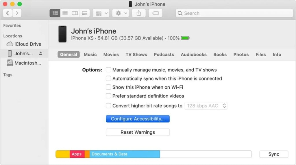 Configuración de accesibilidad en iTunes para Zoom de pantalla