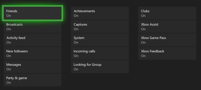 Опции уведомлений Xbox One