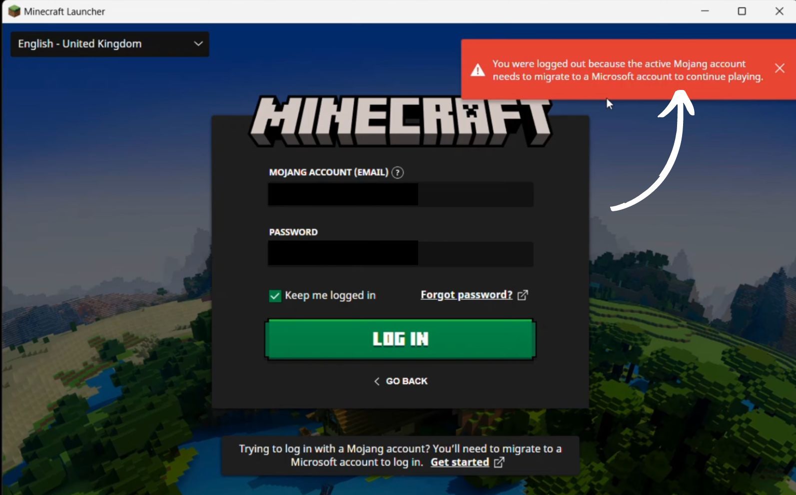 Предупреждение лаунчера Minecraft о входе через Mojang