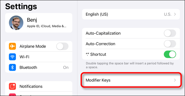 Опция «Modifier Keys» в настройках аппаратной клавиатуры iPad