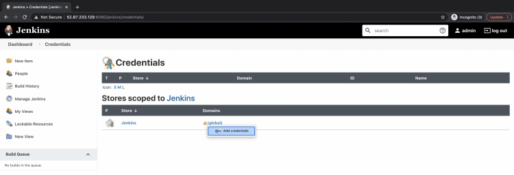 Добавление новых учётных данных в Jenkins