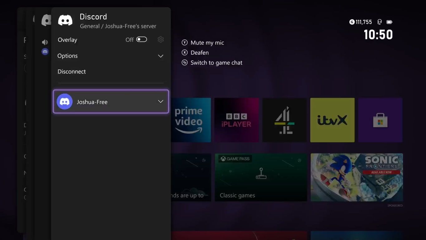 Голосовой канал Discord, подключённый через консоль Xbox 
