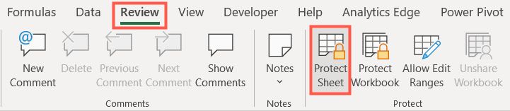 На вкладке Проверка нажмите Защитить лист