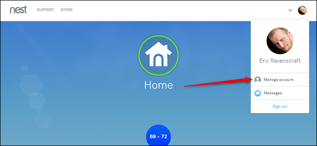 Окно Account с кнопкой Manage account