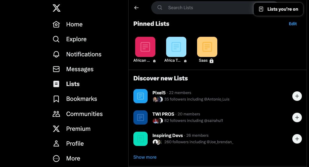 Окно списков, в которых вы состоите