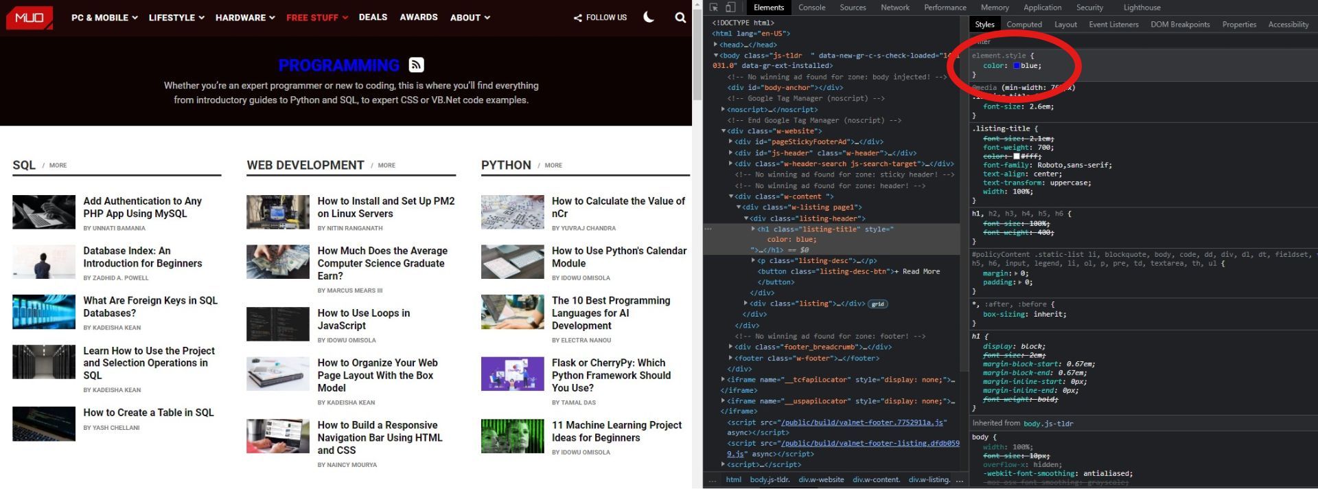 Добавление CSS для цвета текста в инспекторе