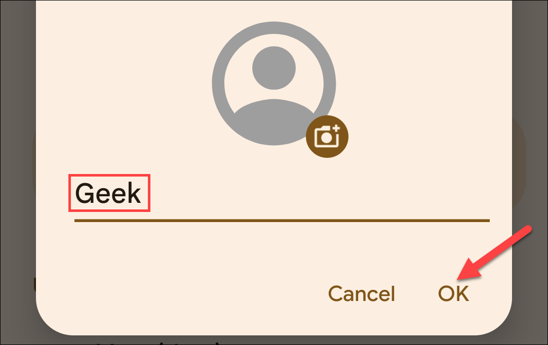 Подпишите профиль: введите имя и выберите фото.
