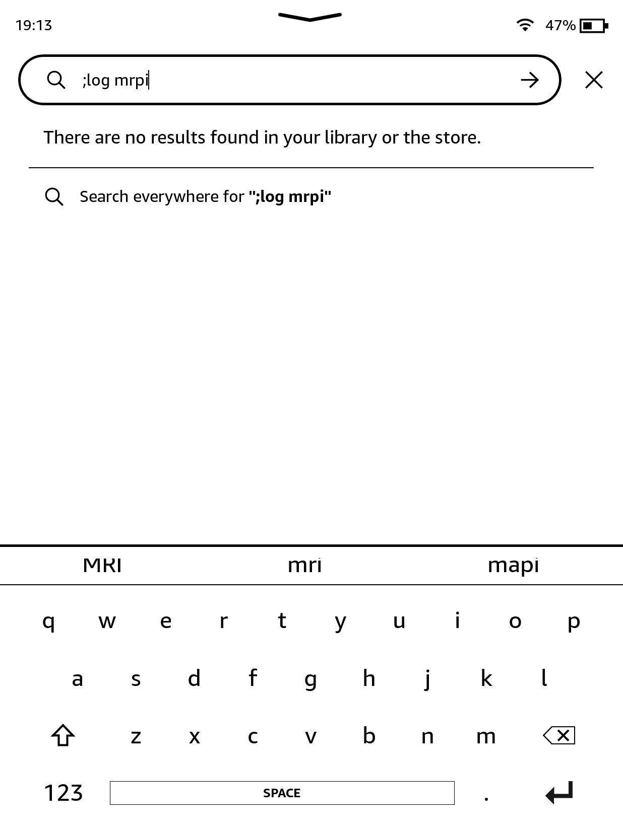 Поиск ;log mrpi в интерфейсе Kindle.