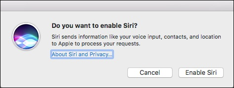 Диалог для повторного включения Siri из Dock