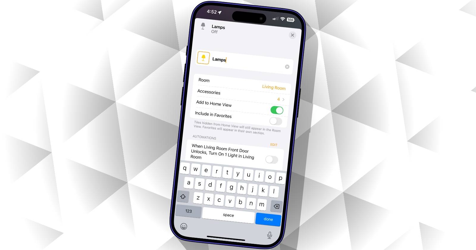 Переименовать устройства в Apple Home на iPhone