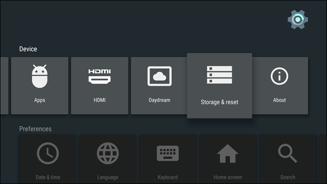 Меню Настройки — раздел Хранилище и сброс