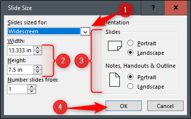 Окно настройки размера слайда в PowerPoint