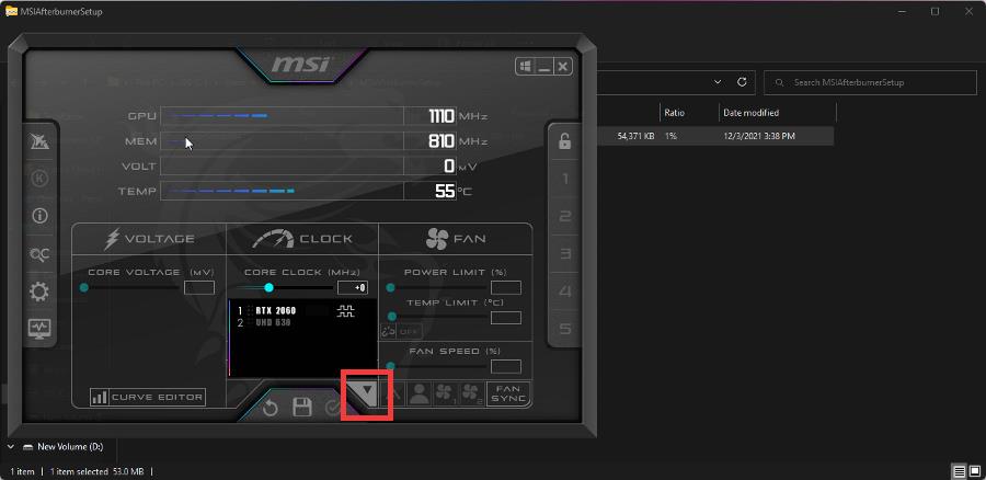 Выбор GPU в MSI Afterburner