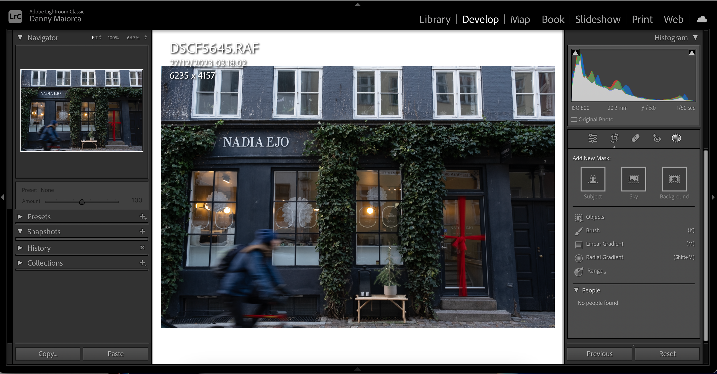 Выбор Linear Gradient в Lightroom