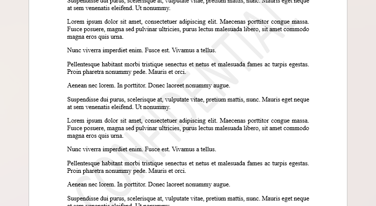 Документ Word с текстом и водяным знаком Confidential позади текста.