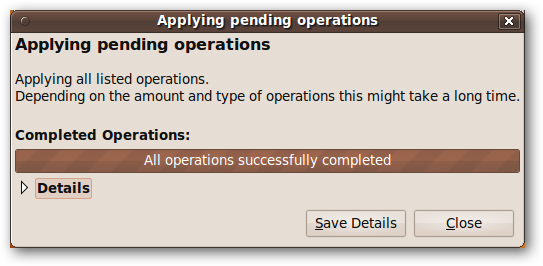 Процесс форматирования в GParted