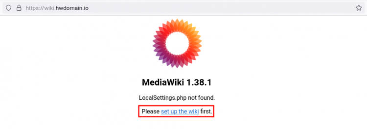 Старт установки MediaWiki: кнопка 'set up the wiki'