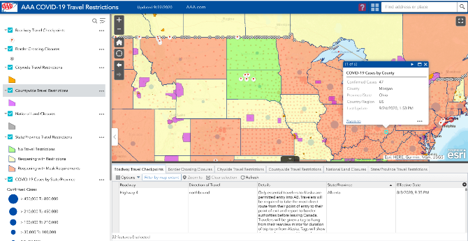Обновлённая дорожная карта AAA с фильтрами и слоями для планирования поездки по США