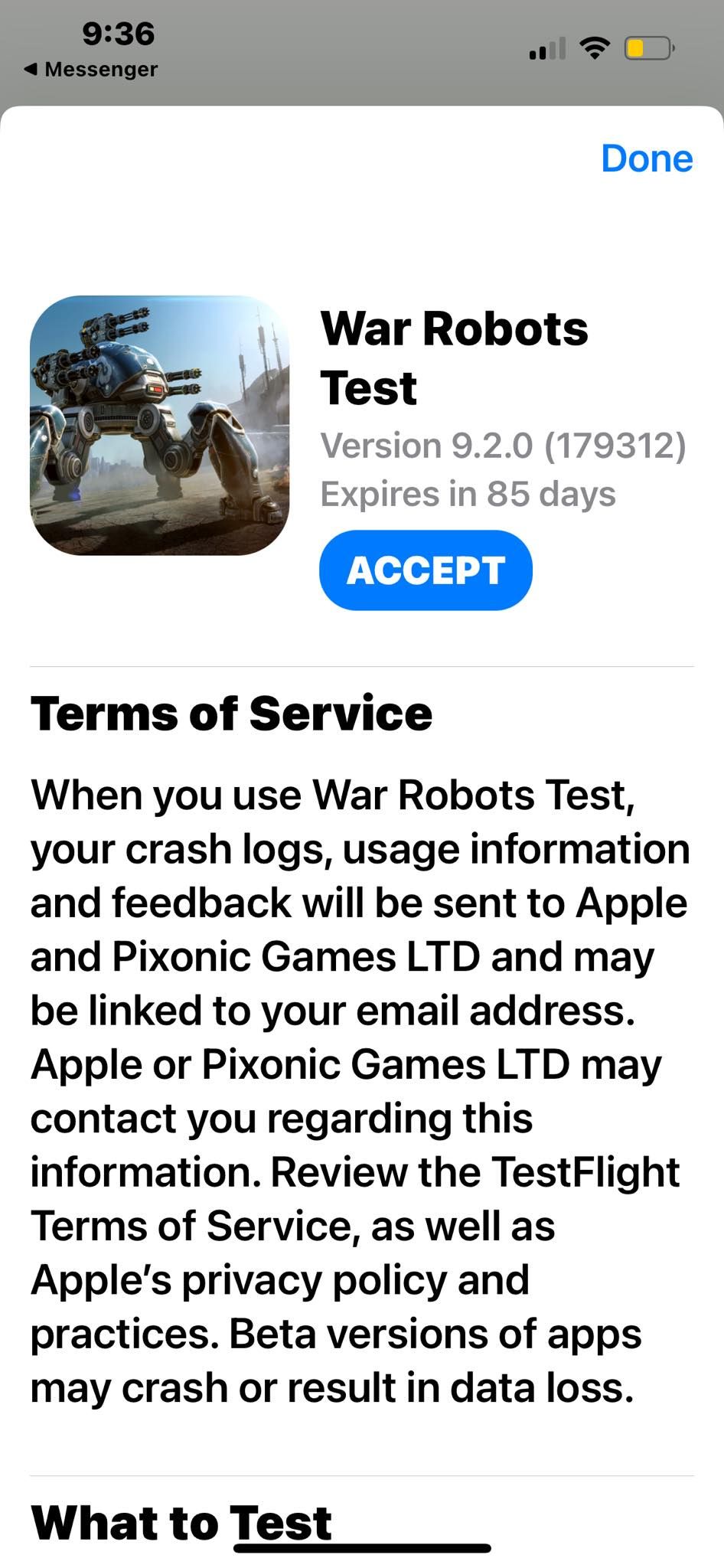 Принятие Условий использования бета‑версии War Robots