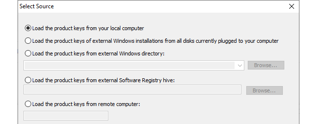 Go to File > Select source on NirSoft's ProduKey.