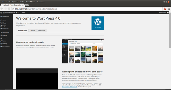 Проверка версии WordPress в админке