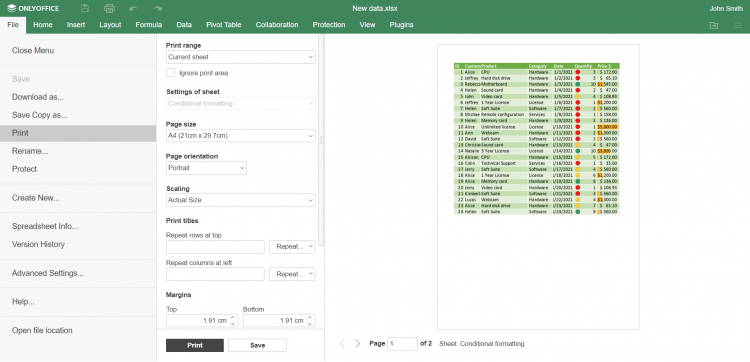 Скриншот обновлений ONLYOFFICE Docs 7.1