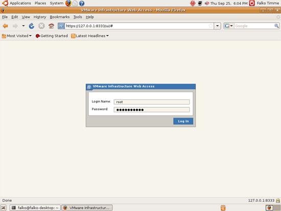 Форма входа в веб-интерфейс VMware Server