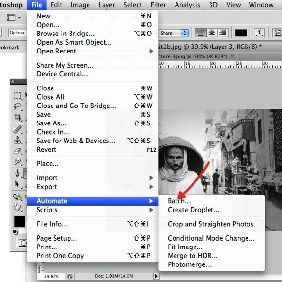 Выбор параметров пакетной обработки