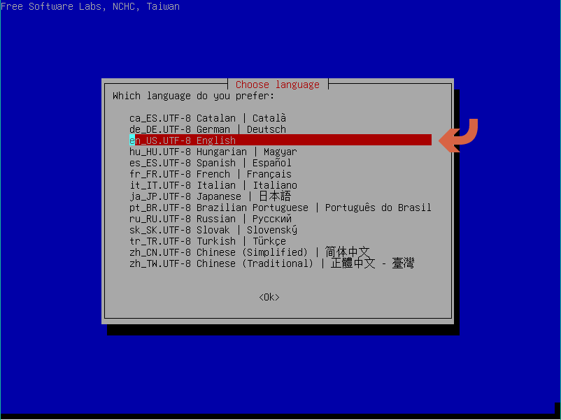 выбор языка в Clonezilla