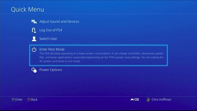 Меню быстрого доступа с опциями выхода и режима покоя