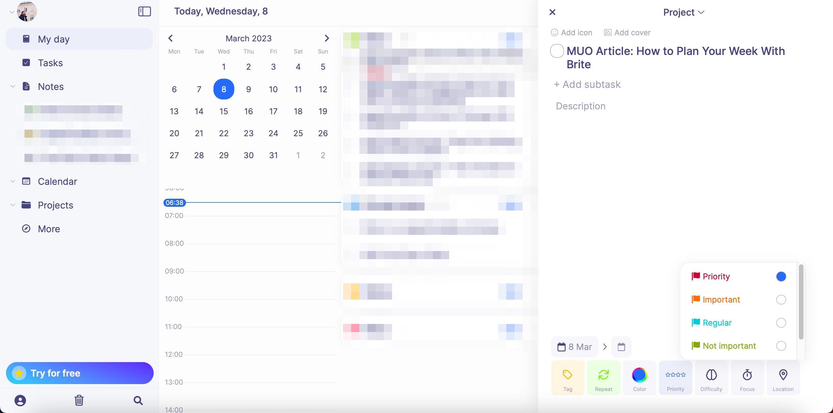 Приоритизация задачи в Brite
