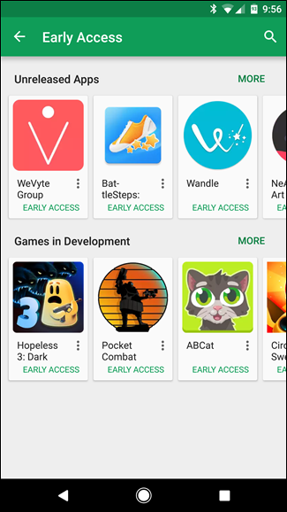 Секция Unreleased Apps и Games in Development в Play Store