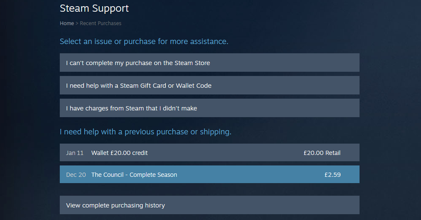 Выбор игры в поддержке Steam