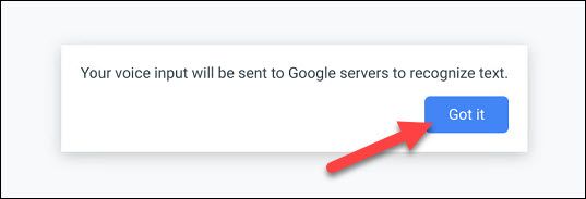 Подтвердите отправку голосовых данных в Google